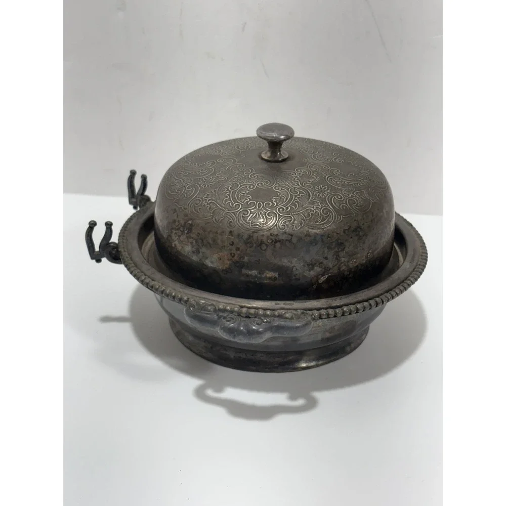 New Amsterdam Silver Co Footed Quadruple Plate 615 Pairpoint Butter Dish Vintage